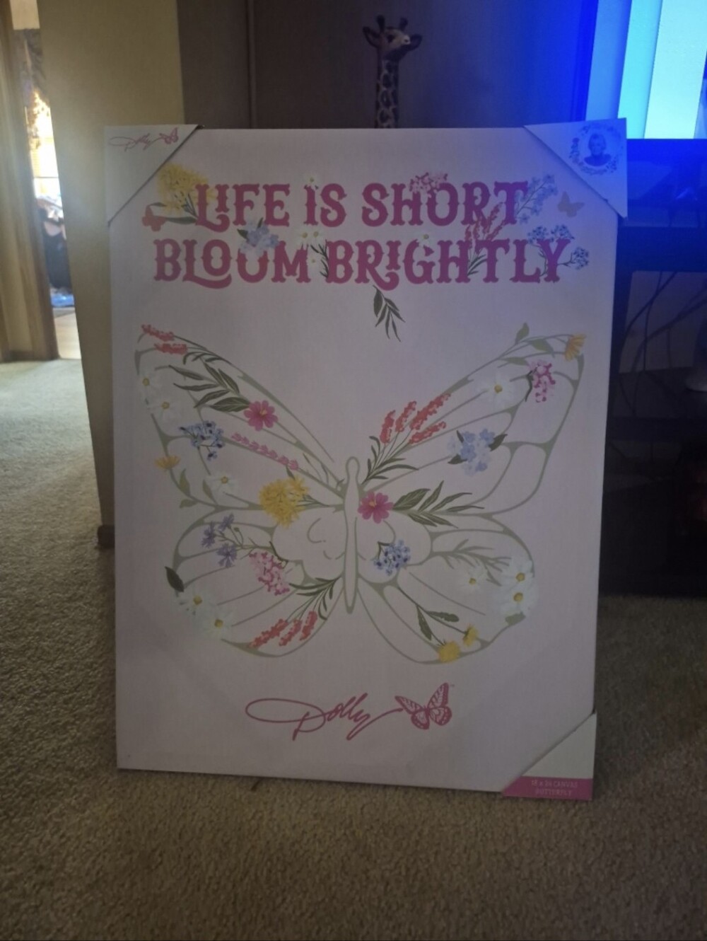 Dolly 'Life Is Short Bloom Brightly' Butterfly Art Print - Pink & Multi